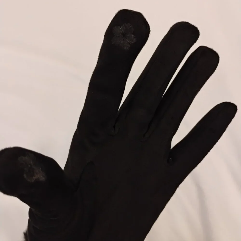 Top It Off Black soft touch screen fingertip women's gloves whimsigoth pom pom